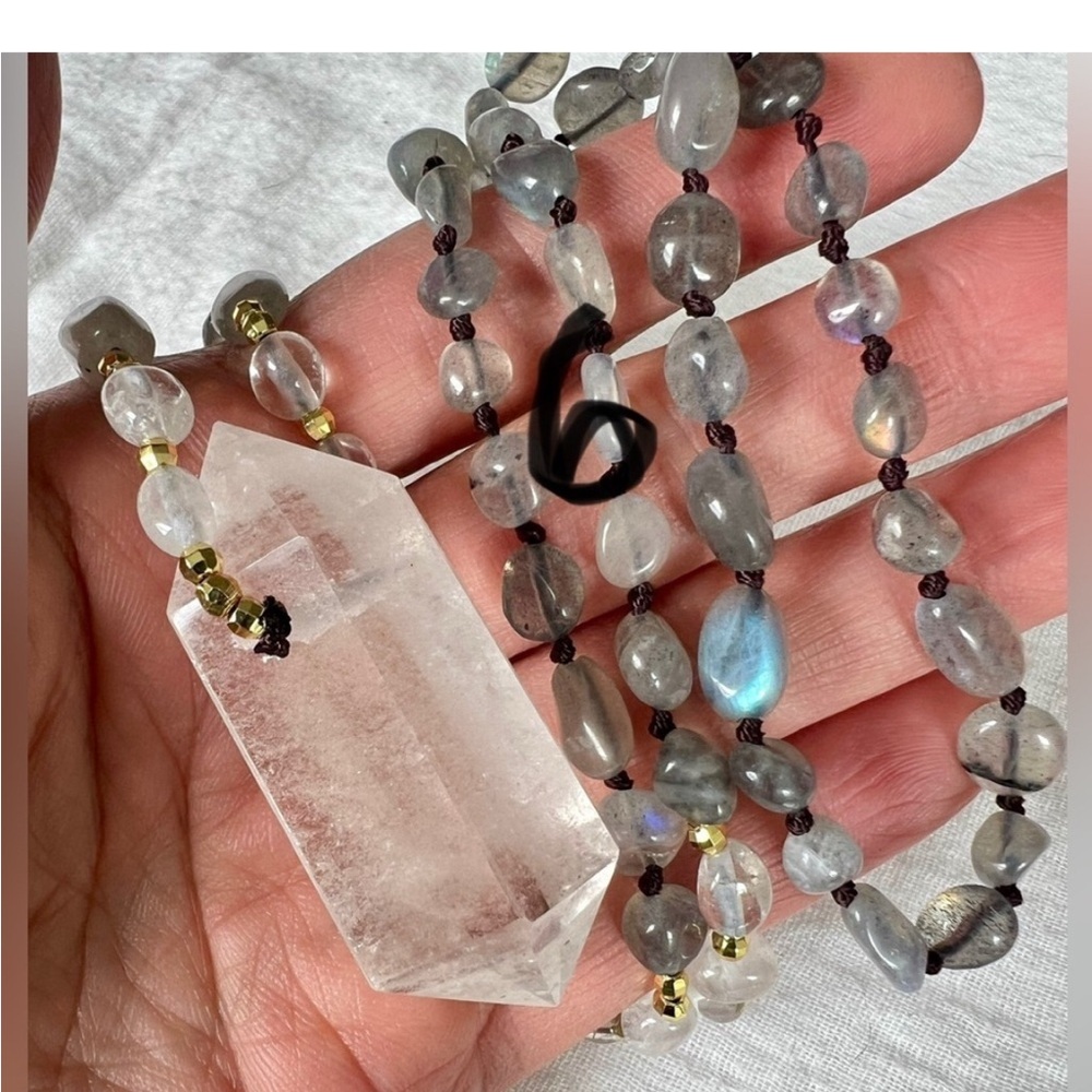 Amazing! DT Power Quartz + Labradorite Mala Necklace - Picture 4 of 12